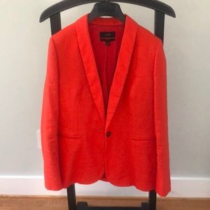 JCrew linen blazer, one button, bold orange, Sz 6